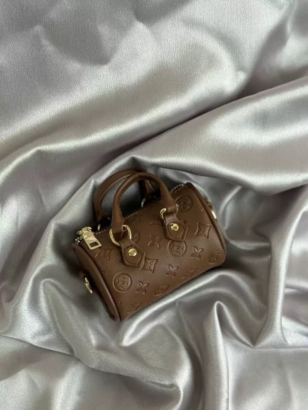 Brown Embossed Mini Boston Bag Charm ✨